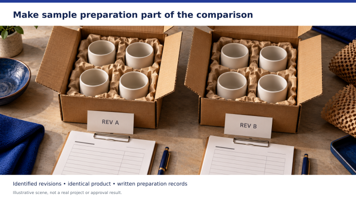 Two identified packaging configurations prepared for a controlled comparison.